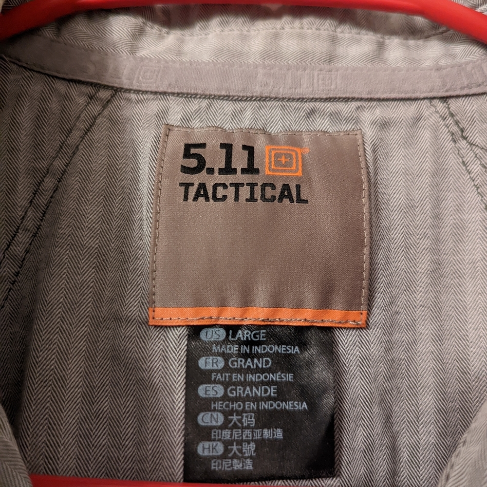5.11 Tactical Large Cotton Long Sleeve Gray Stripped Button Down - Picture 4 of 7